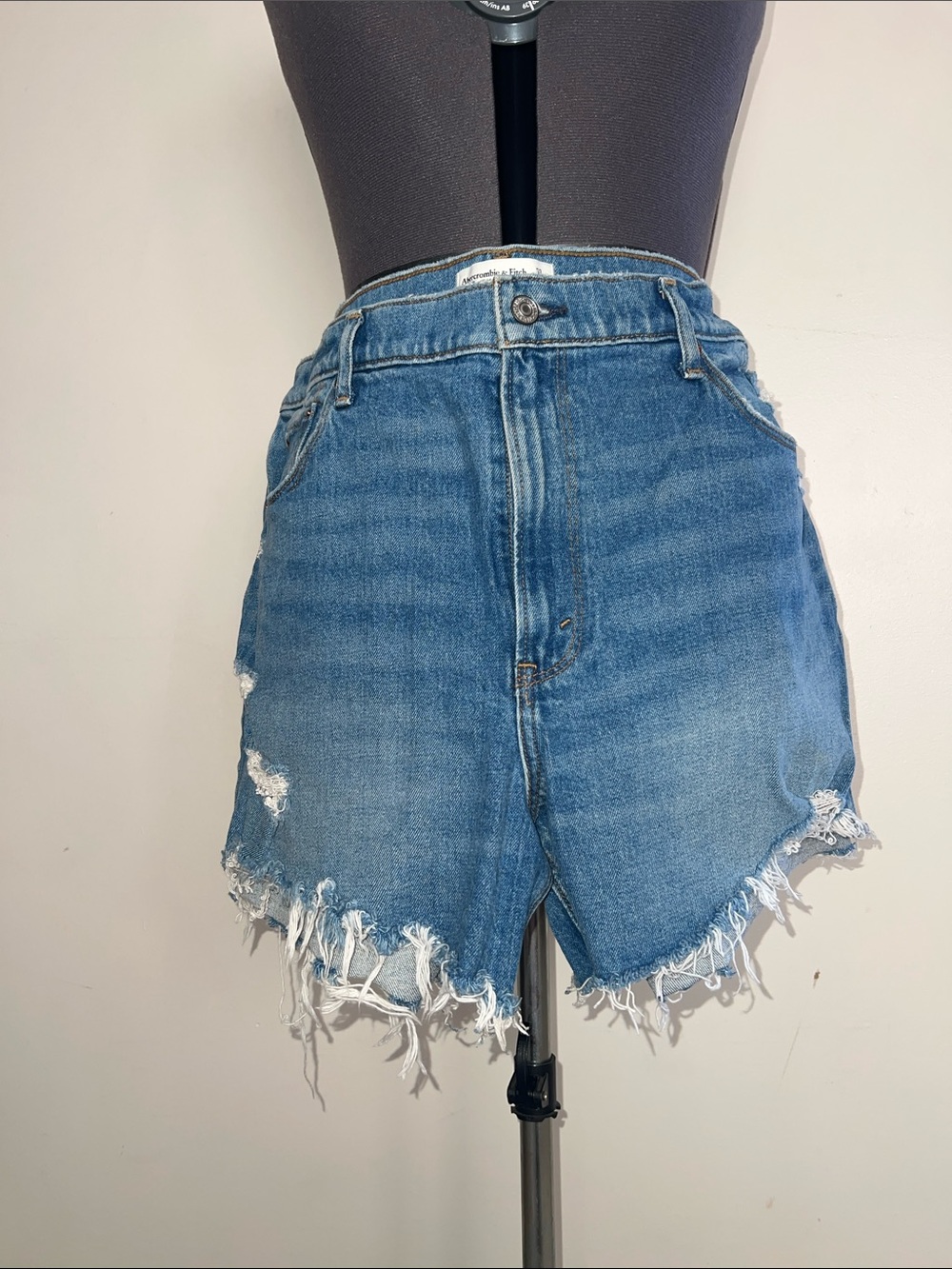 Abercrombie & Fitch Distressed Blue High-Rise Denim Shorts